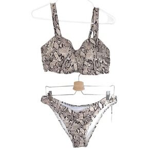 Snakeskin Bikini Set Women's L - 36DD Top -  L Bottoms High Waist NEW